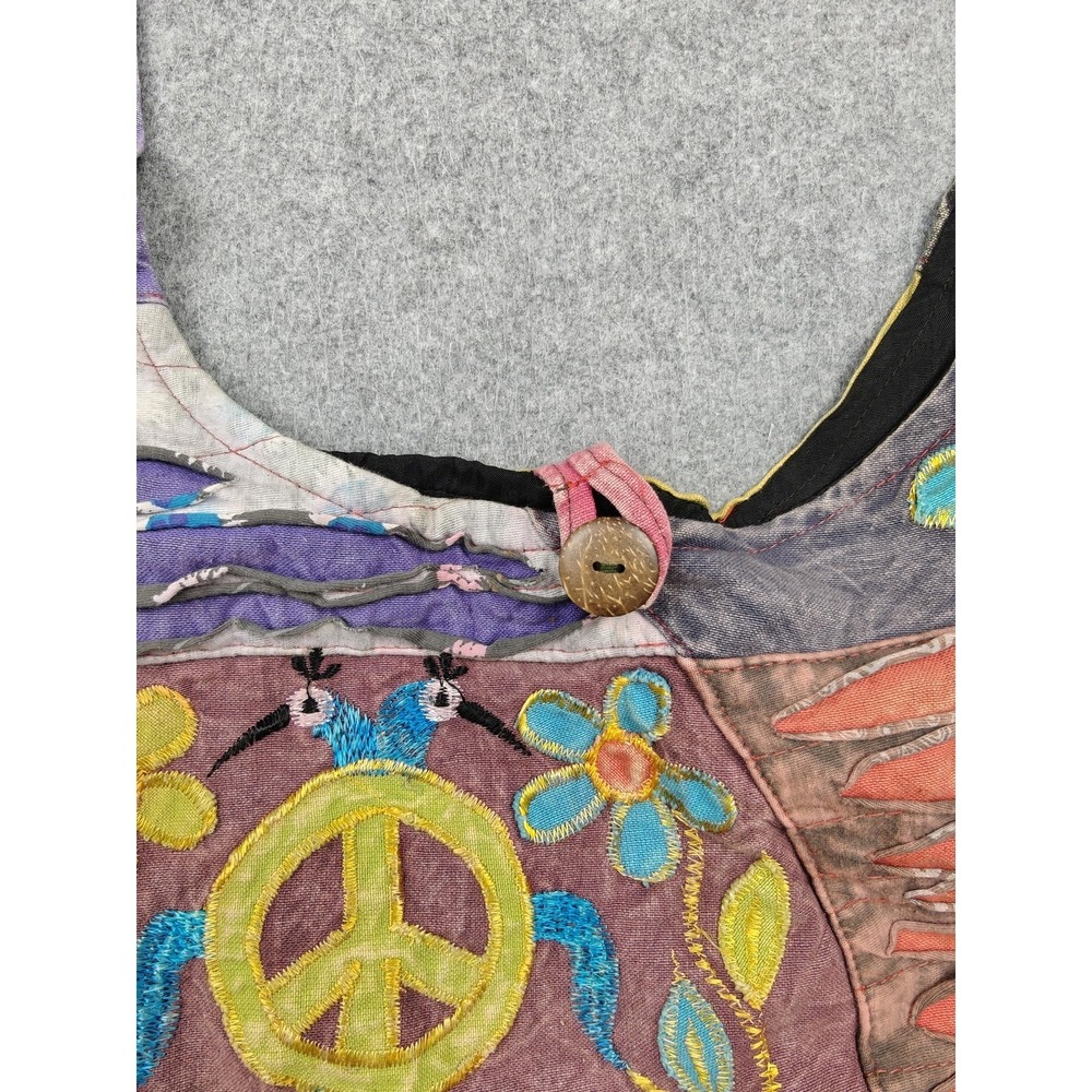 Boho Patchwork Tote Bag Womens Large Multicolor Peace Sign Hippie Crossbody - Picture 3 of 13